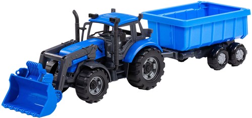 Cavallino Toys tractor juguete con cargador y remolque volquete azul 1:32