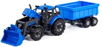 Cavallino Toys tractor juguete con cargador y remolque volquete azul 1:32-2