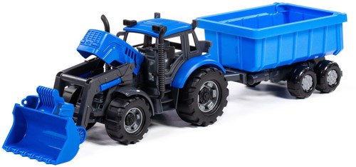 Cavallino Toys tractor juguete con cargador y remolque volquete azul 1:32-2