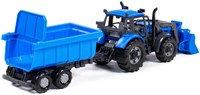 Cavallino Toys tractor juguete con cargador y remolque volquete azul 1:32-3