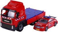 Camión de bomberos juguete con coche de bomberos escala 1:16 plástico-2