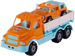 Camión de juguete XL Torpedo con jeep de supervivencia naranja 44,5cm vehículo