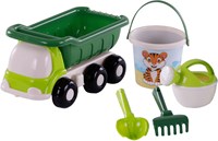 Camión volquete de playa set de juguetes con cubo y herramientas verde 5 piezas-2