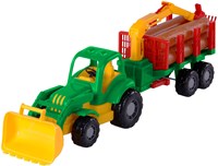 Tractor de juguete clásico con remolque y madera 61cm - tractor