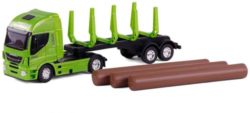 Camión de troncos juguete verde plástico escala 1:30 para niños-3