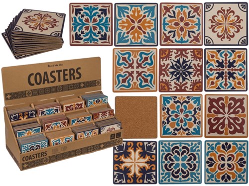 OOTB posavasos de vidrio mosaico corcho retro set de 12 piezas 9,5x9,5cm