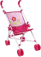 Cochecito de juguete rosa con estampado floral para muñecas hasta 46 cm