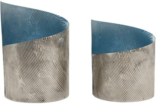 Set de portavelas moderno azul metal 2 piezas decoración PTMD