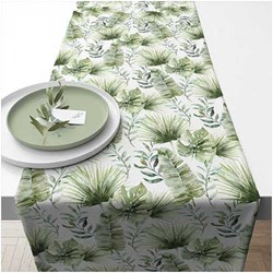 Ambiente camino de mesa algodón hojas jungla blanco decoración