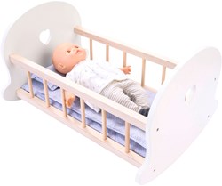 Angel Sports cama de muñecas cuna mecedora madera gris-blanco con ropa de cama
