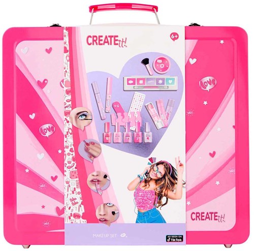 Canenco maletín de maquillaje rosa set de juguete para niños con accesorios