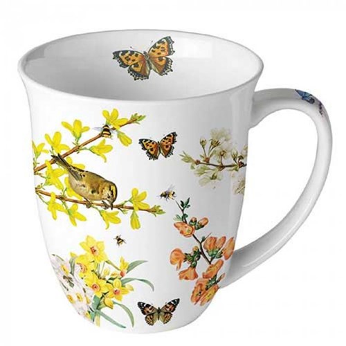 Ambiente taza cerámica 0,4L blanca con estampado floral - Spring awakening