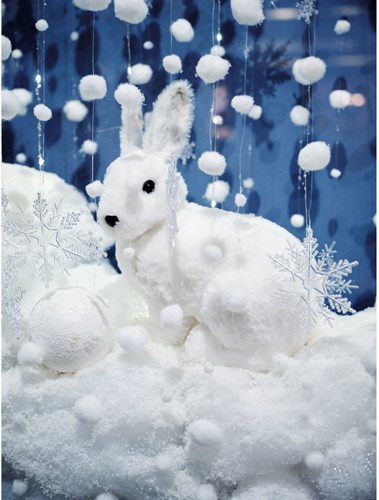 Conejo de poliéster blanco animal decorativo 17x28x29 cm accesorio navideño-2