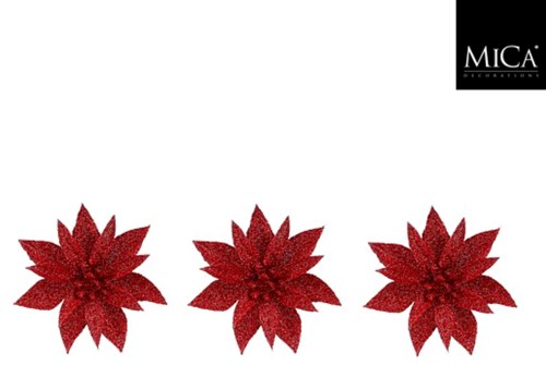 MiCa decoración navideña clip poinsettia roja 3 unidades - flor artificial