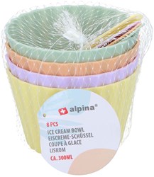 Set de cuencos para helado plástico colores pastel con cucharas - 8 piezas vajilla infantil