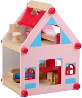 Casa de muñecas de madera juguete con accesorios y muñecas - 30 piezas-3
