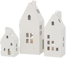 Boltze Home set de farolillos blancos modelo casa metal decorativo 3 piezas