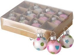 Boltze Home bola de Navidad cristal rosa-blanco mini set 12 piezas decoración