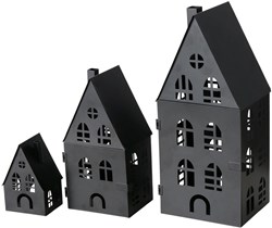 Boltze Home set de farolillos casa negro metal 3 piezas decorativo