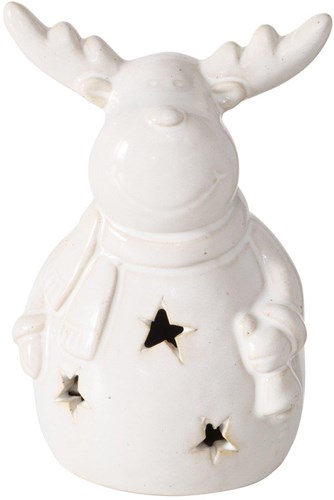 Boltze Home figura ciervo LED decoración porcelana blanca 13cm luz ambiente
