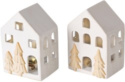 Boltze Home casita decorativa porcelana LED blanca luz ambiente 10,5cm
