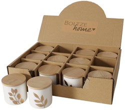 Boltze Home tarro de almacenamiento cerámica blanco con tapa de bambú 5x5cm