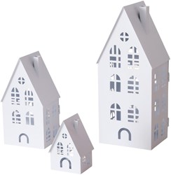 Boltze Home set de casas farol blanco 3 piezas metal decorativo