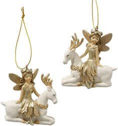Boltze Home adorno navideño colgante ángel poliresina oro blanco 7cm