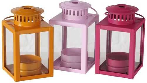 Boltze Home farol decorativo hierro vidrio naranja rosa 10,5cm