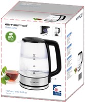 Emerio hervidor de agua de vidrio 1,7 litros - luz LED - 2200W - acero inoxidable-2