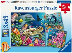 Ravensburger puzzle mundo submarino - puzzle infantil 3x49 piezas cartón
