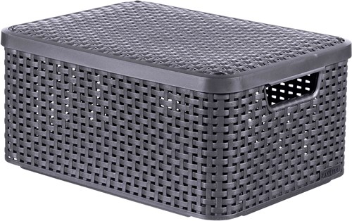 Curver cesta de almacenamiento plástico 18L con tapa antracita - elegante y práctica-2