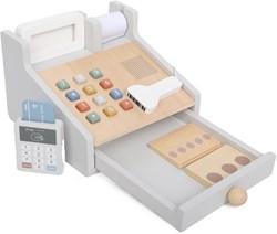 Atan caja registradora de juguete de madera con escáner y terminal - juego educativo