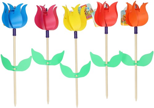 Toi-Toys molino de viento de madera tulipán juguete de jardín colorido decoración
