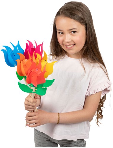 Toi-Toys molino de viento de madera tulipán juguete de jardín colorido decoración-2
