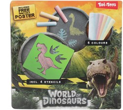 Tiza de acera Dino con plantillas - World of Dinosaurs, 10 piezas, juguete de tiza