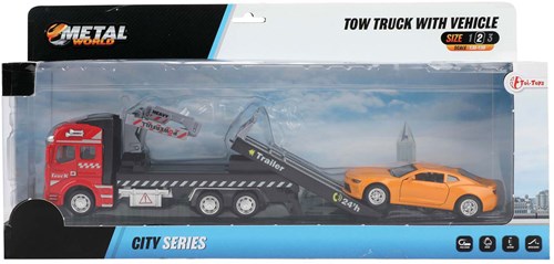 Toi-Toys camión de remolque de metal juguete con grúa y función pull-back