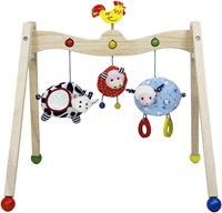 Johntoy gimnasio de madera para bebés animales de granja con música y figuras