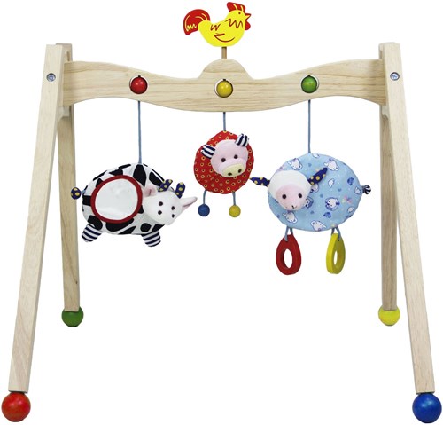 Johntoy gimnasio de madera para bebés animales de granja con música y figuras