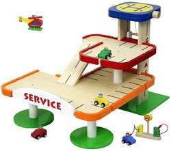 Johntoy garaje de madera para coches de juguete con ascensor y accesorios