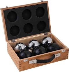 Set petanca bolas metal maletín madera lujo juego exterior