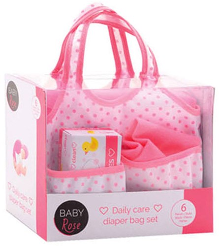 Johntoy bolso cambiador muñeca con accesorios - bolsa rosa cuidado