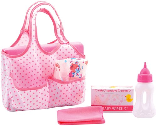 Johntoy bolso cambiador muñeca con accesorios - bolsa rosa cuidado-2