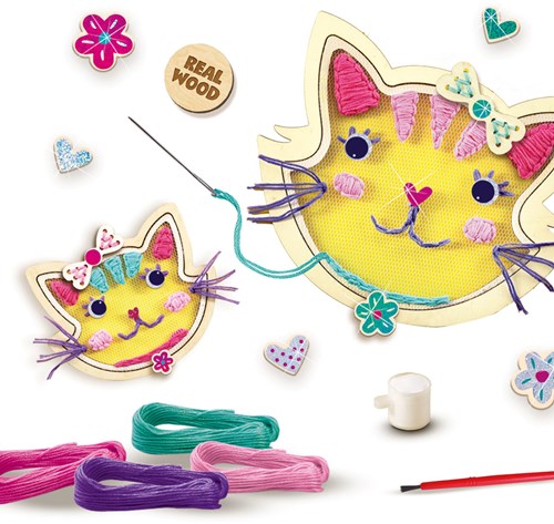 Ses bordado sobre tul tema gatos - set creativo de bordado para niños-3
