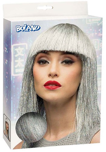 Boland peluca plateada lisa media mujer fiesta brillo glamour