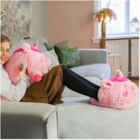 Noxxiez calentador de pies unicornio - cojín juguete rosa de peluche-3