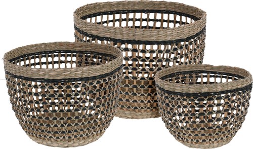 Cestas redondas de jacinto de agua set de 3 negro decorativo