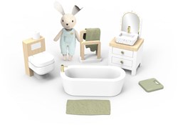 Speedy Monkey baño casa de muñecas set de madera con personaje