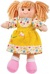 BigJigs muñeca de trapo Daisy - muñeca suave vestido amarillo - 28 cm