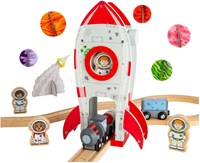 Bigjigs cohete de madera - accesorio para vía de tren juguete astronauta